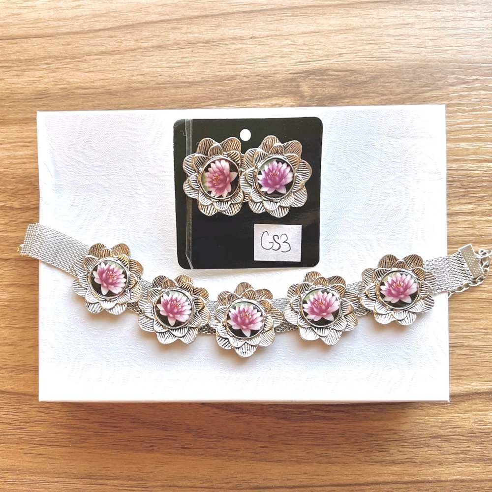 Lotus Flower Choker with Earrings Set